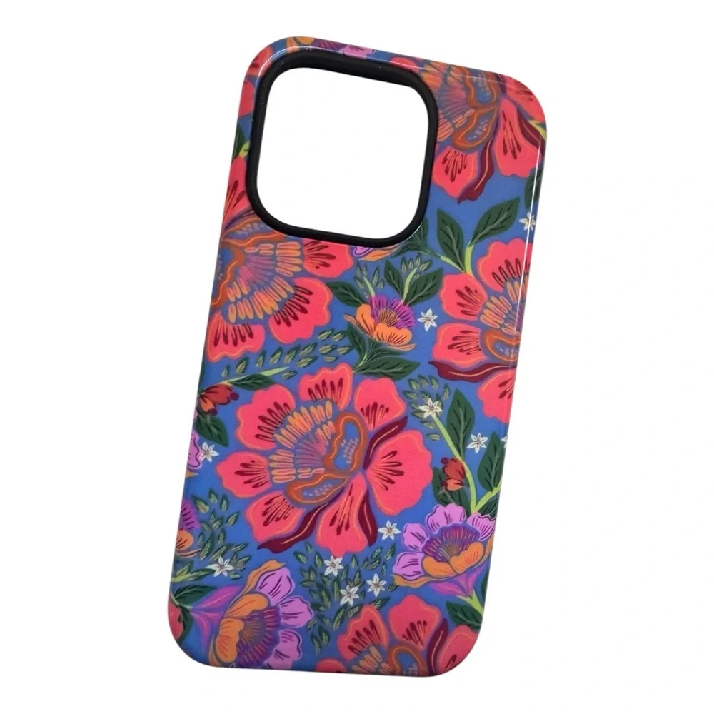 NEW iPhone 15 Pro case Bold Blue & Pink Floral Print periwinkle shock absorbing